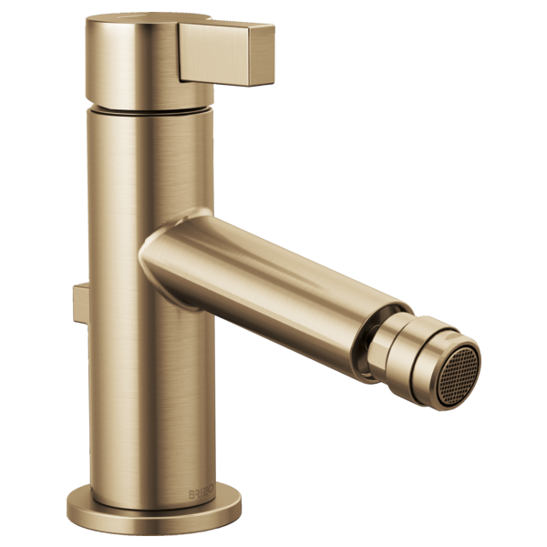 Champagne bronze single-handle bidet faucet with angled spout and rectangular lever handle.