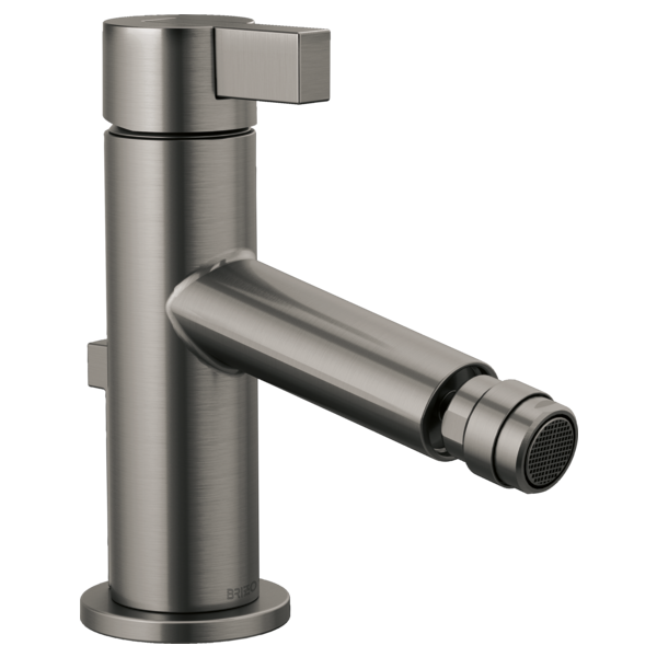 Brushed nickel single-handle bidet faucet with angled spray nozzle and rectangular lever control.