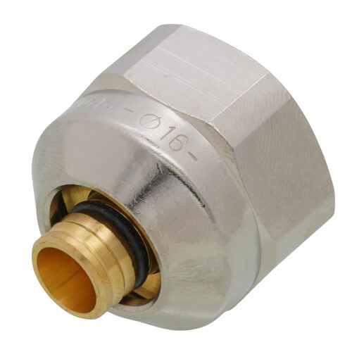 Chrome-finished brass and nickel plumbing fitting with 3/4" connection and gold-colored threaded male end.
