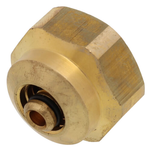 Brass PEX-AL-PEX fitting with hexagonal nut and internal connection port.