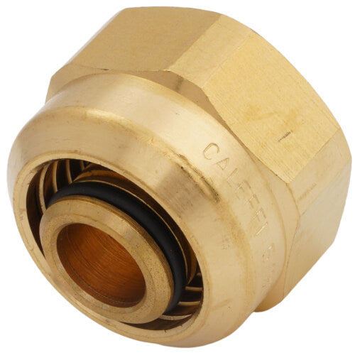 Brass PEX-AL-PEX fitting with 5/8" connection and internal sealing rings visible in central opening.