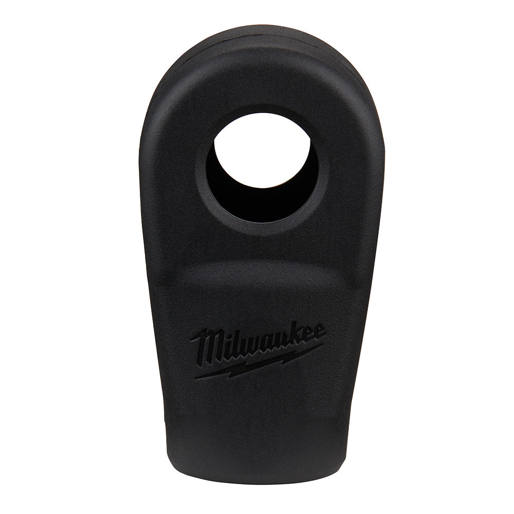 Black rubber boot with oval opening and Milwaukee logo embossed on surface.