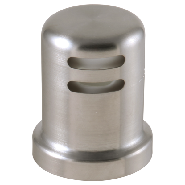 Stainless steel cylindrical air gap with two horizontal slot openings and brushed finish.