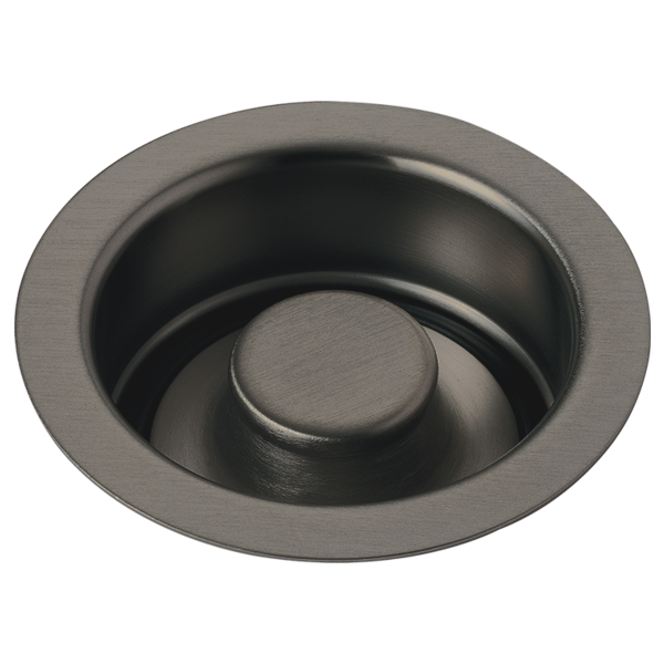 Dark gunmetal circular sink flange with removable center stopper plug.