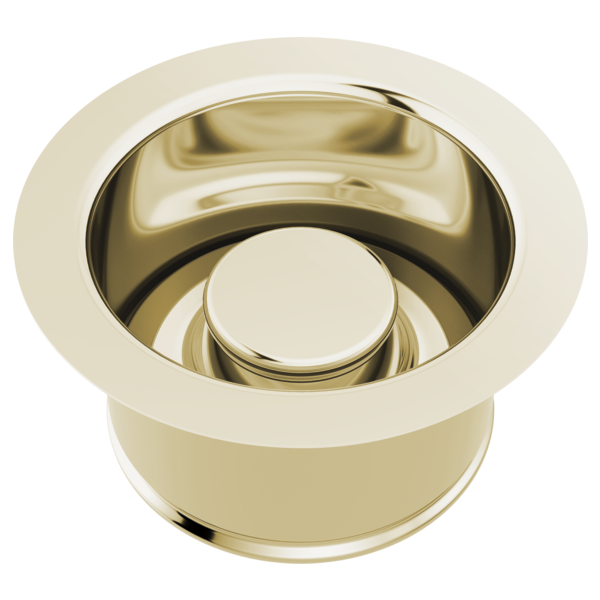 Brass sink disposal flange with white rubber stopper ring and chrome insert.