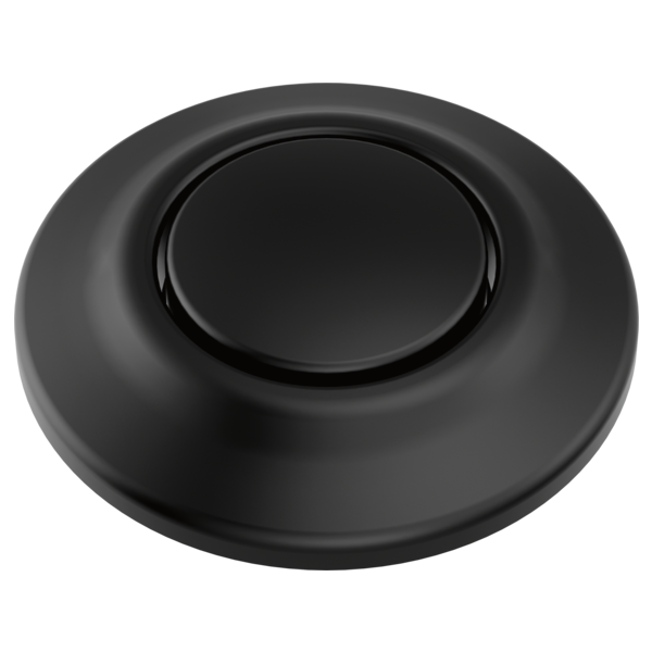Black round air switch with dual outlet ports and oval button center.