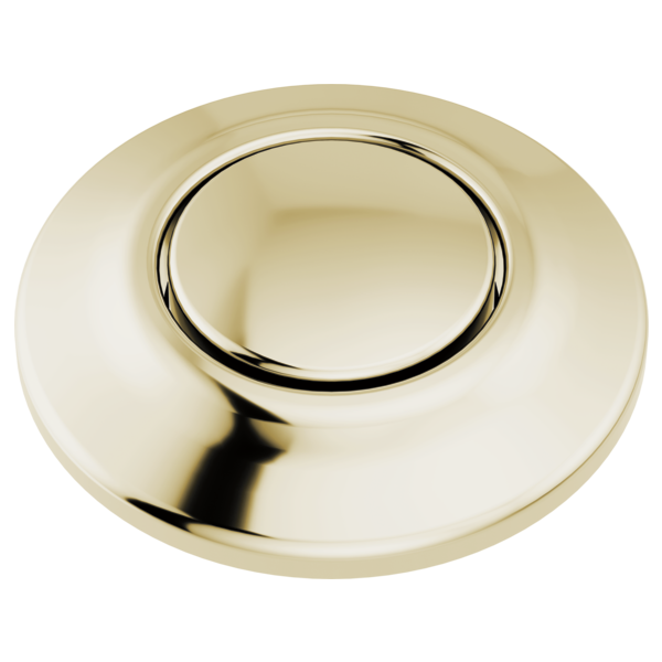Polished brass-finish round air switch with dual outlet controls for kitchen or bathroom fixtures.