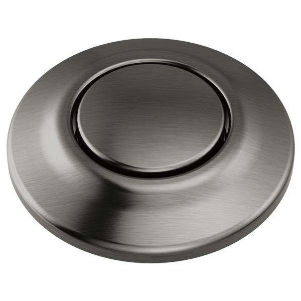 Brushed stainless steel circular air switch with dual outlet and recessed button center.