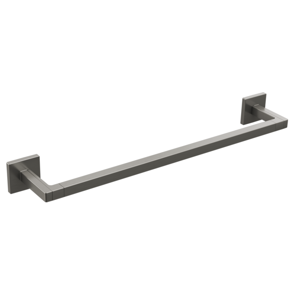 Brushed steel towel bar with square mounting brackets on each end.
