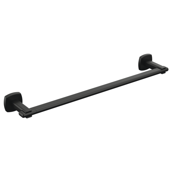 Black metal towel bar with square mounting brackets on each end.