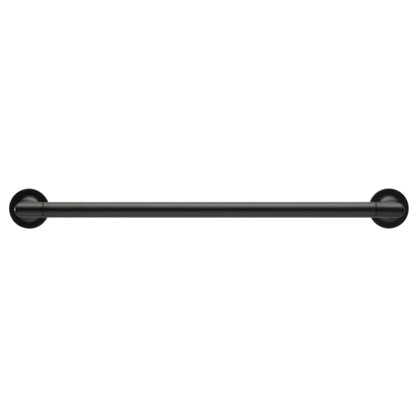Black cylindrical towel bar with circular wall-mounted end caps on each side.