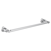Chrome towel bar with cylindrical mounting brackets on each end.
