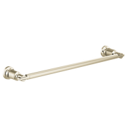 Polished nickel towel bar with cylindrical rod and decorative wall-mounted brackets at each end.