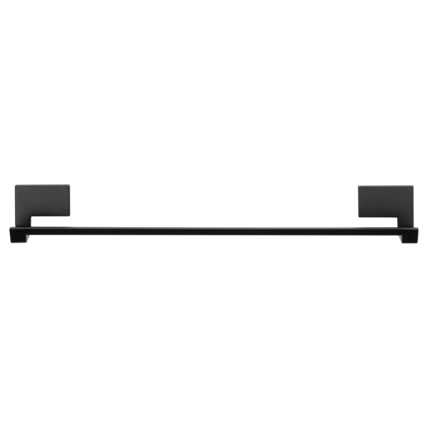 Black metal towel bar with square mounting brackets on each end.