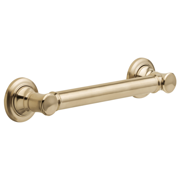 Champagne bronze cylindrical grab bar with circular wall mounts on each end.