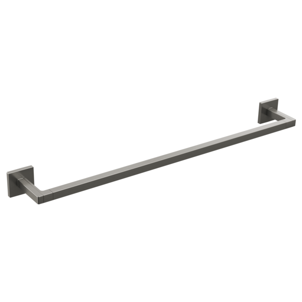 Brushed metal towel bar with square wall-mounted brackets on each end.