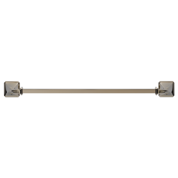 Horizontal towel bar with square mounting brackets and brushed nickel finish.