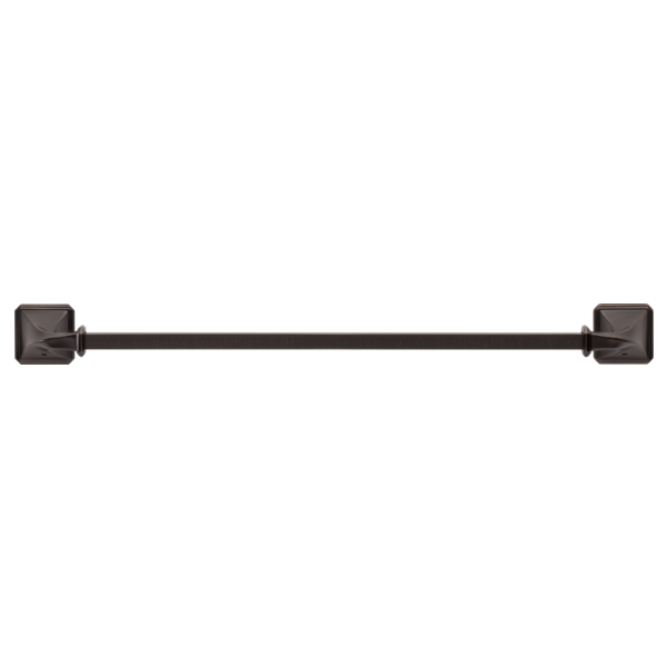 Oil-rubbed bronze towel bar with square mounting brackets on a white background.