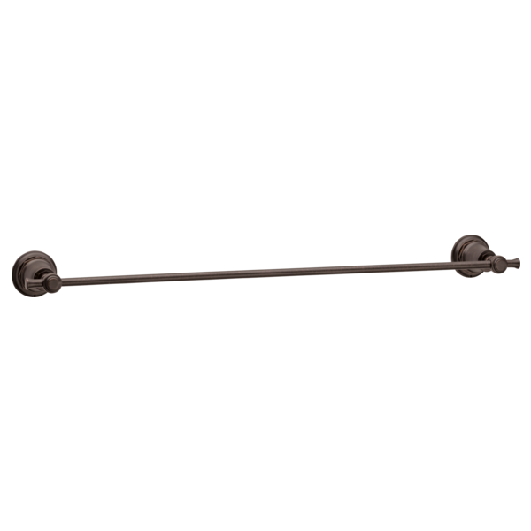 Dark bronze towel bar with circular wall-mounted brackets at each end.