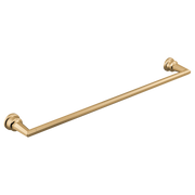 Polished gold towel bar with cylindrical wall mounts at each end.