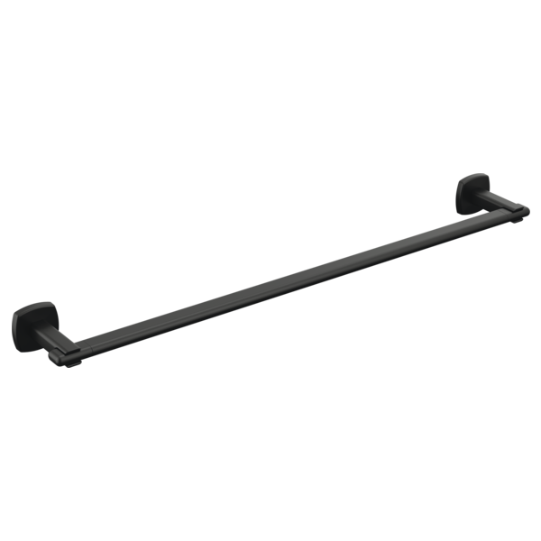 Black metal towel bar with square mounting brackets on each end.