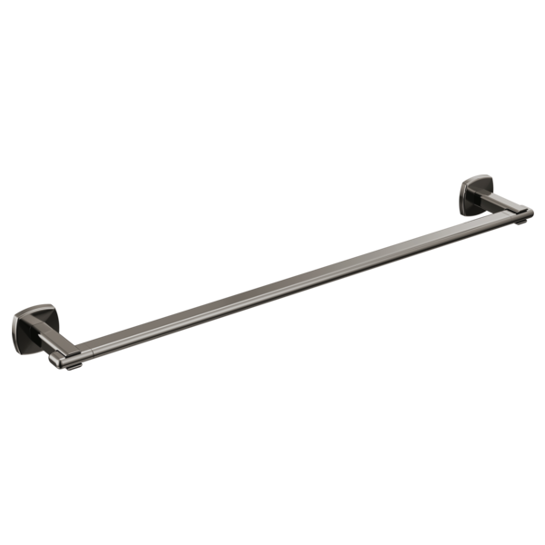 Chrome and black metal towel bar with square wall-mounted brackets at each end.