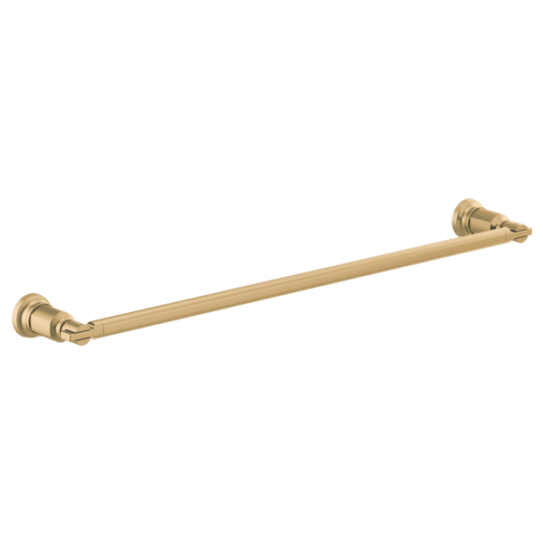 Champagne bronze towel bar with decorative end caps mounted horizontally.