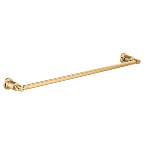 Champagne bronze towel bar with cylindrical finials and elongated horizontal rod.