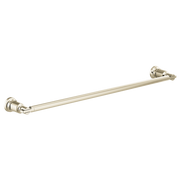 Polished nickel towel bar with cylindrical rod and decorative wall-mounted end brackets.