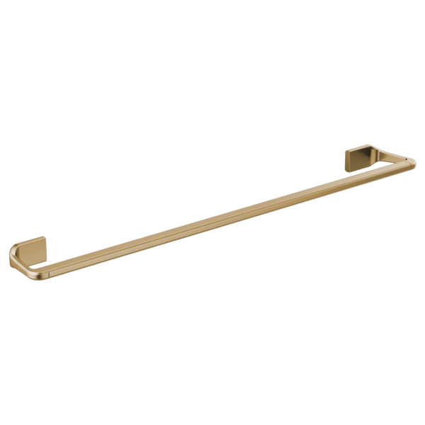 Brushed brass 24-inch towel bar with square wall-mounted brackets on each end.