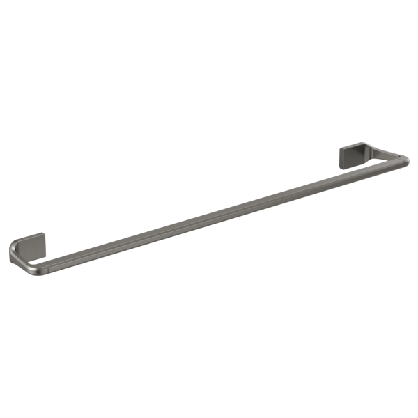 Brushed graphite towel bar with rectangular end mounts, 24 inches long.