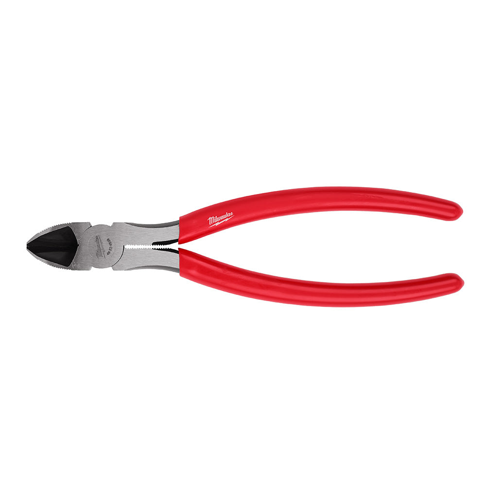 Milwaukee 8" diagonal cutters with red handles and black cutting head.