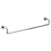 Chrome towel bar with curved cylindrical shape and round wall-mounted end caps on each side.