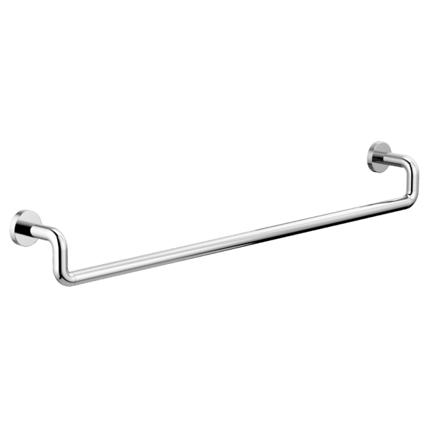 Chrome towel bar with curved cylindrical shape and round wall-mounted end caps on each side.