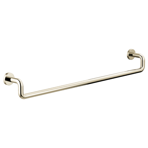 Polished nickel towel bar with curved ends and round wall-mounted supports.
