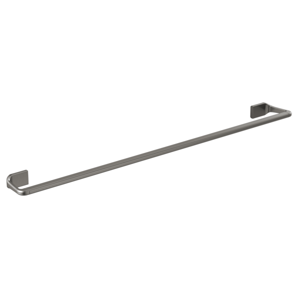 Chrome-finish metal towel bar with square mounting brackets on each end.