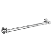 Chrome grab bar with circular wall-mounted flanges on each end.
