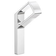 Polished chrome robe hook with curved arm and rectangular backplate in angular, geometric design.