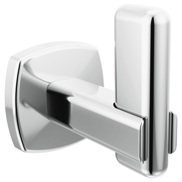 Polished chrome robe hook with curved hook arm and square mounting plate.