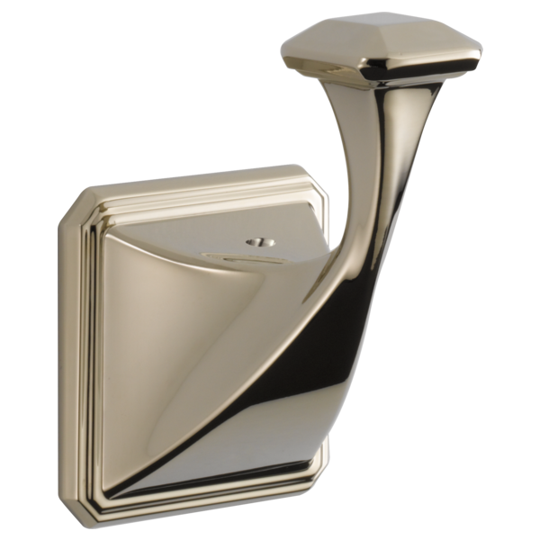 Polished nickel robe hook with curved arm and square wall-mounted base.