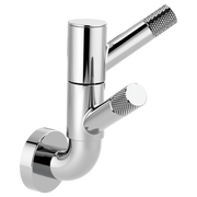 Polished chrome double robe hook with rotating arms, knurled handles, and wall-mounted base.