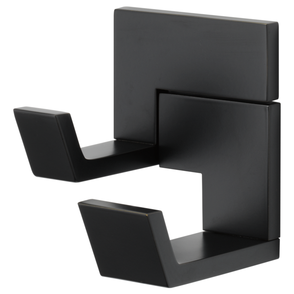 Matte black double robe hook with two curved arms extending from a rectangular mounting plate.