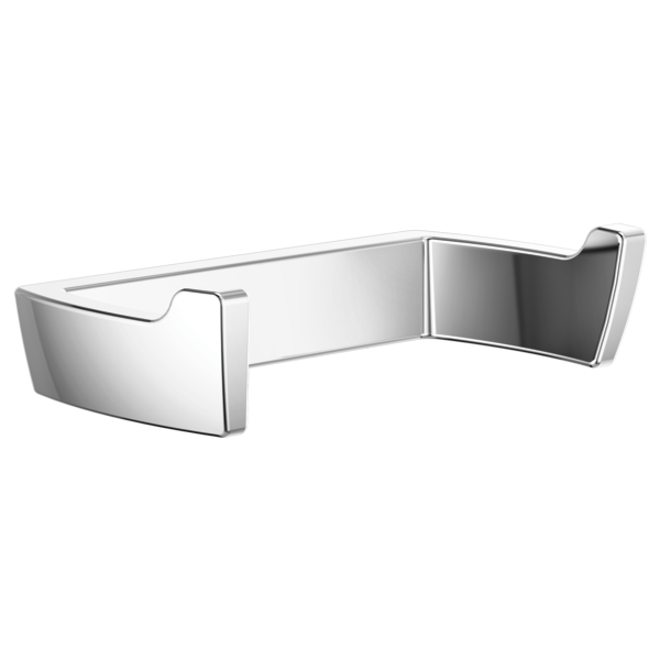 Polished chrome double robe hook with curved hooks on each end and a connecting bar in the middle.