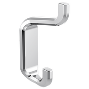Polished chrome double robe hook with curved arms and rectangular mounting plate.