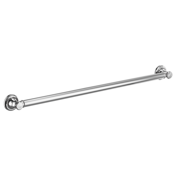 Polished chrome grab bar with decorative flanges at each end, 36 inches long.