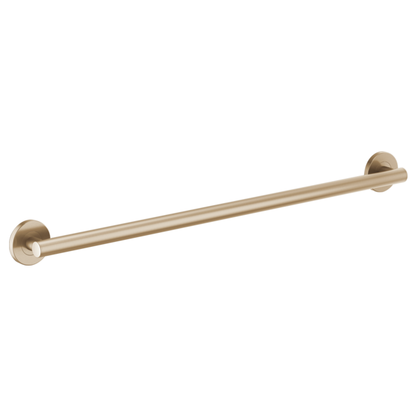 Brushed gold grab bar with round cylindrical tube and circular mounting flanges at each end.