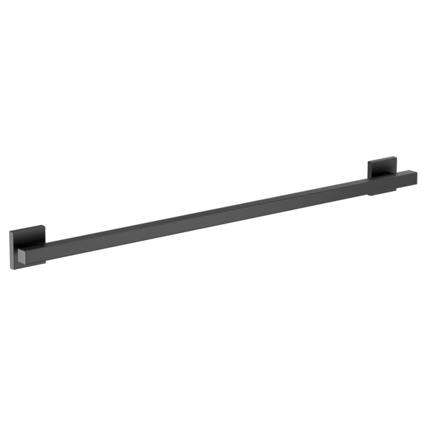 Black metal grab bar with square mounting brackets at each end, mounted horizontally.