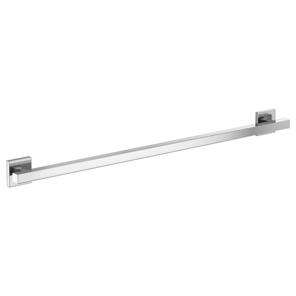 Chrome rectangular grab bar with square mounting brackets on each end.