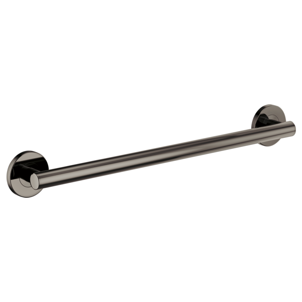 Brushed stainless steel linear grab bar with round wall-mounted flanges on each end.