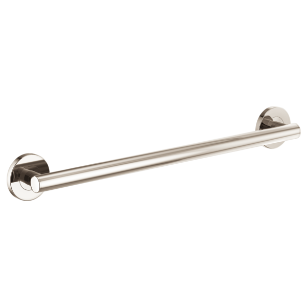 Stainless steel grab bar with circular mounting flanges on each end, spanning 24 inches horizontally.